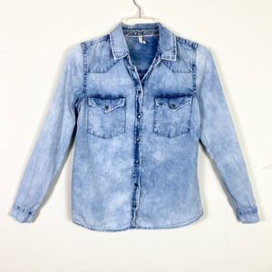 Marfinno Light Blue Chambray Denim Long Sleeve Button Up Shirt